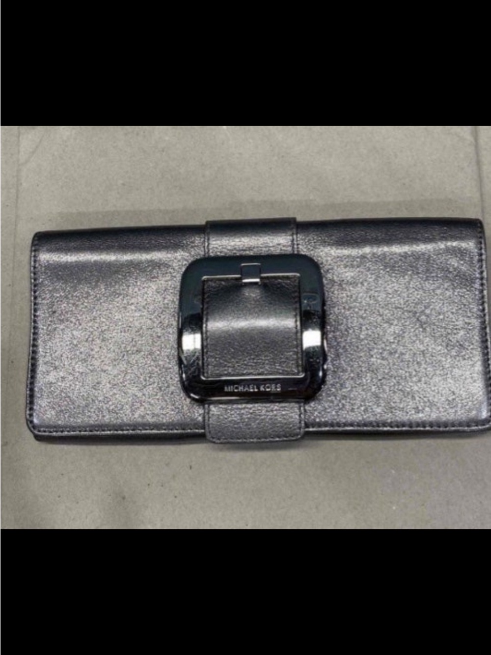 Michael Kors Metallic Gunmetal Leather Clutch with Buckle